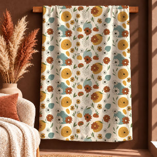 Charming Boho Burnt Orange Mustard Daisy Blanket