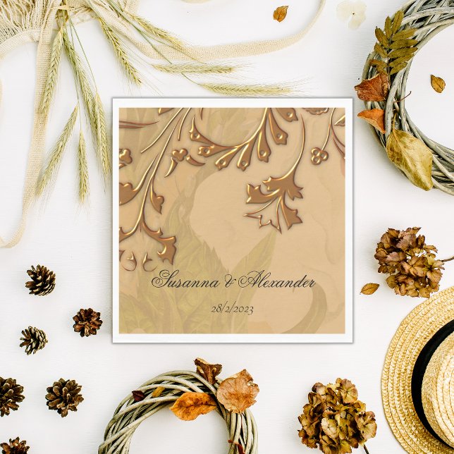 Charming Boho Peonies and Gold Wedding Napkin (Creator Uploaded)