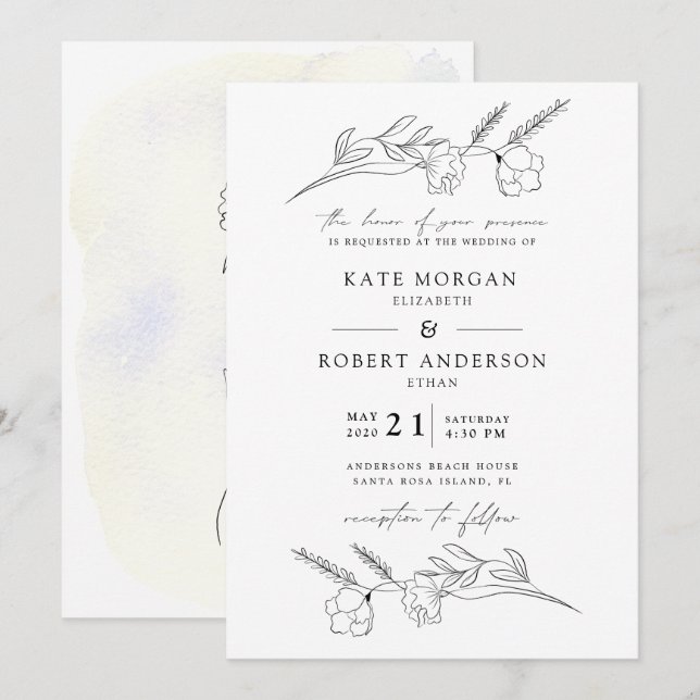 Charming Botanical Elegant Wedding Invitation (Front/Back)