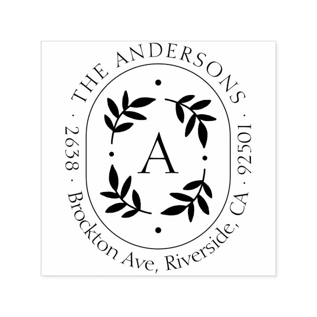 Charming Botanical Initial Family Name Address Self-inking Stamp (Design)