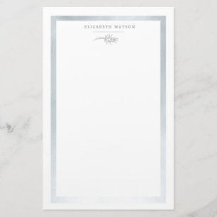 Charming Botanical Silver Monogram Stationery