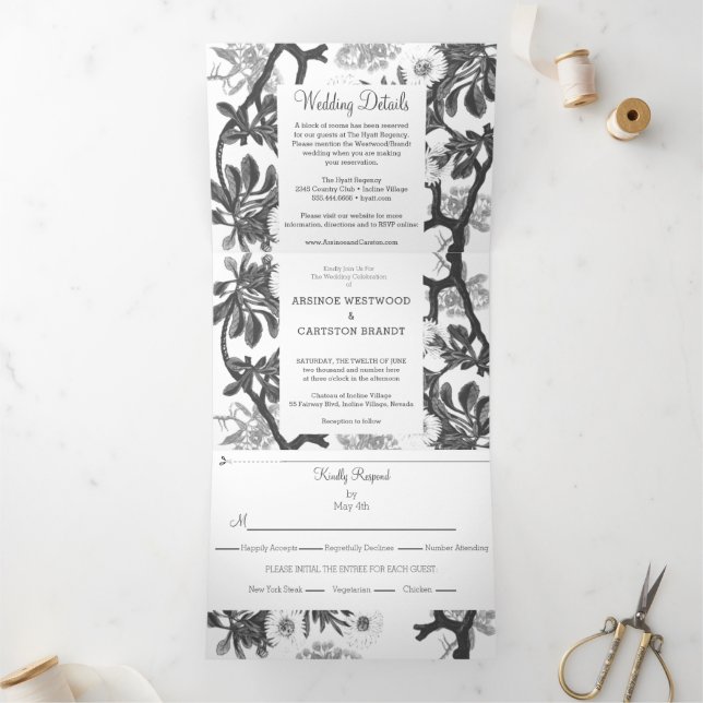 Charming Botanical Wedding Tri-Fold Invitation (Inside)
