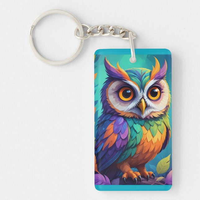 Charming Bright Owl Whimsy Key Ring (Front)
