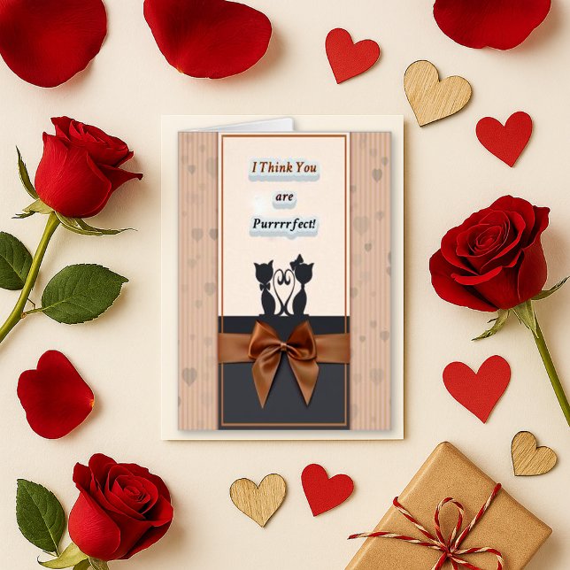 Charming Brown Striped Cat Silhouette Love Card (Creator Uploaded)
