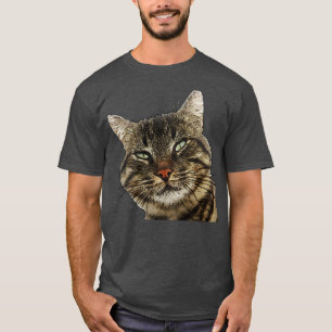 Charming Brown Tabby Cat Black Outline Art Cut Out T-Shirt
