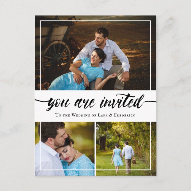 Charming Brush Script Photo Collage Wedding Invite (Front)