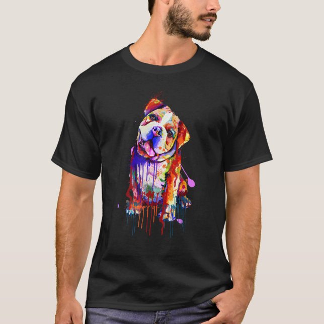 Charming Bulldog Rainbow Colors Splash Art T-Shirt (Front)