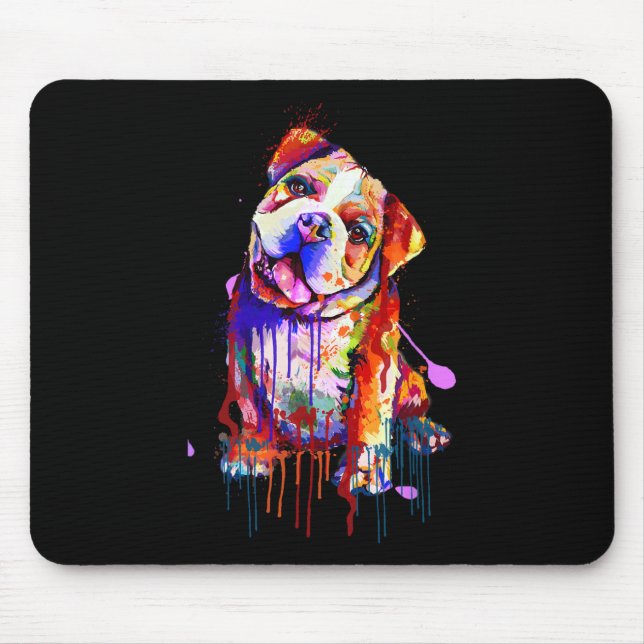 Charming Bulldog Rainbow Colours Art Splash Art  Mouse Mat (Front)