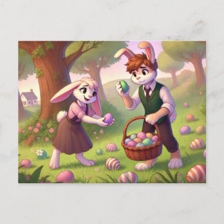 Charming Bunny Easter Egg Hunt Holiday Postcard
