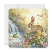 Charming Bunny & Frog Watercolour-style Square