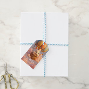 Charming Bunny Hot Air Balloon with Soft Clouds Gift Tags