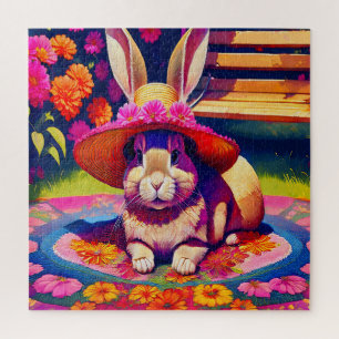 Charming Bunny in a Floral Wonderland Jigsaw Puzzle