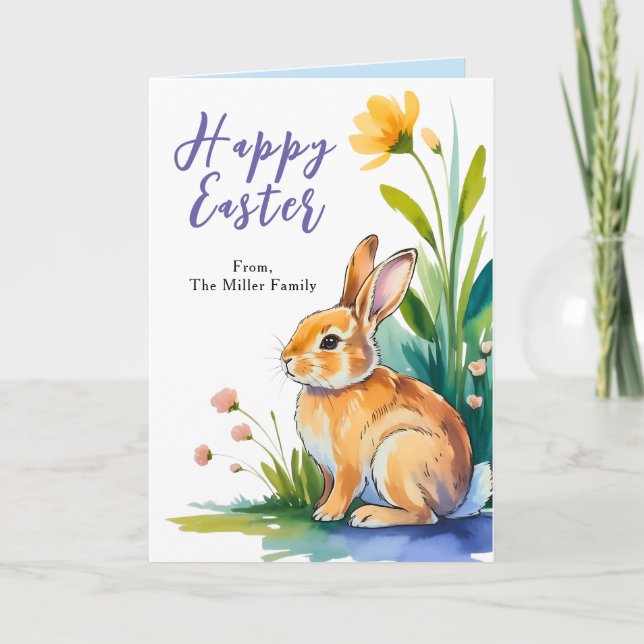 Charming Bunny Spring Easter Holiday Greeting Card (Front)