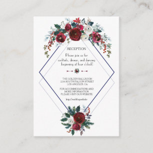 Charming Burgundy Floral Navy Wedding Details Enclosure Card