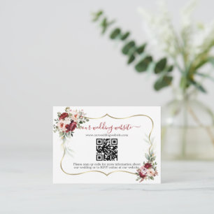 Charming Burgundy Flowers QR Code Wedding Enclosure Card