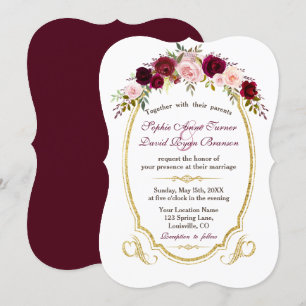 Charming Burgundy Marsala Floral Fall Wedding Invitation