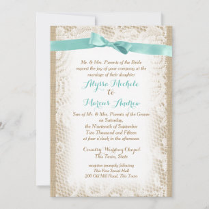 Charming Burlap Bows and Lace Invitation