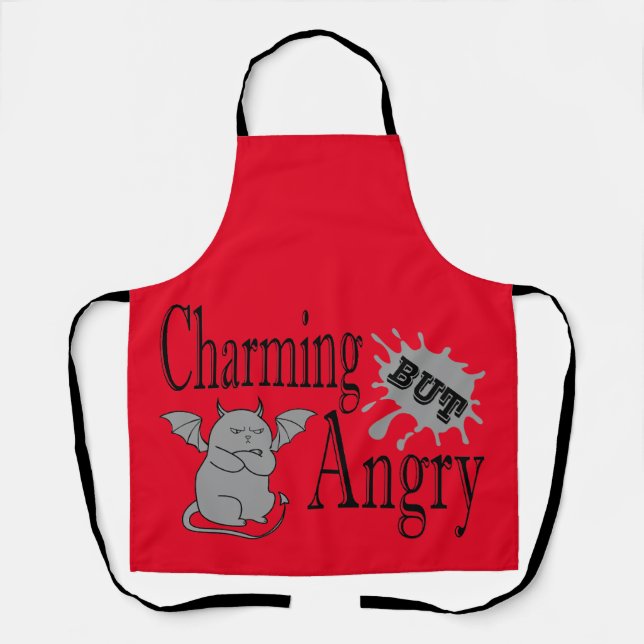 Charming but angry little devil cat funny quote apron (Front)