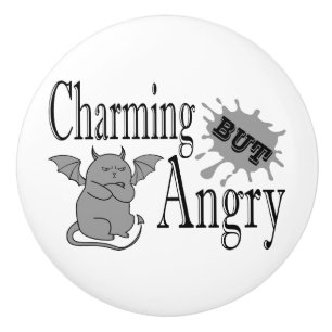 Charming but angry little devil cat funny quote ceramic knob
