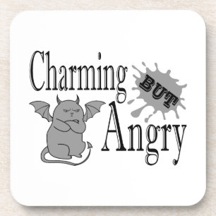 Charming but angry little devil cat funny quote coaster