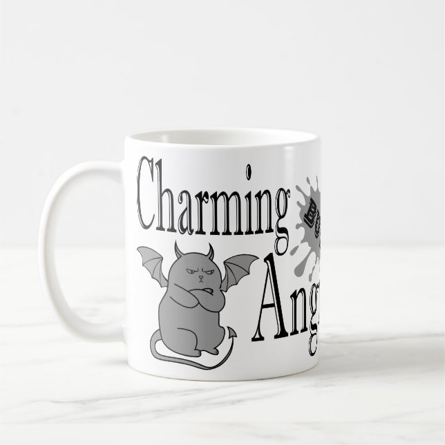 Charming but angry little devil cat funny quote coffee mug (Left)