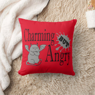 Charming but angry little devil cat funny quote cushion