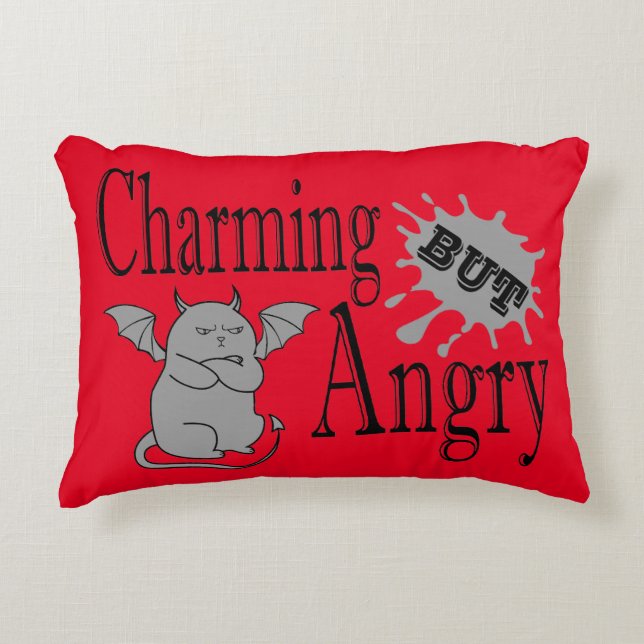 Charming but angry little devil cat funny quote decorative cushion (Front)