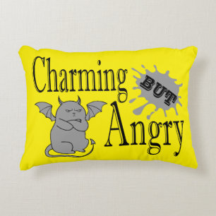 Charming but angry little devil cat funny quote decorative cushion
