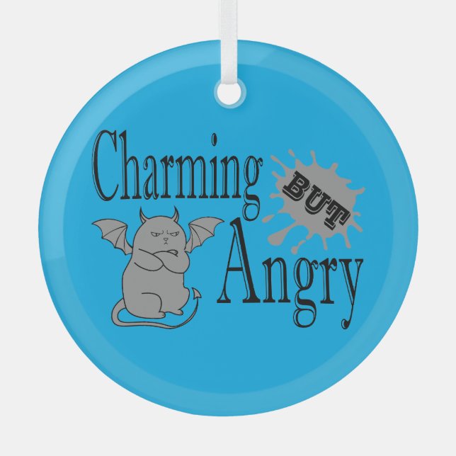 Charming but angry little devil cat funny quote glass tree decoration (Front)