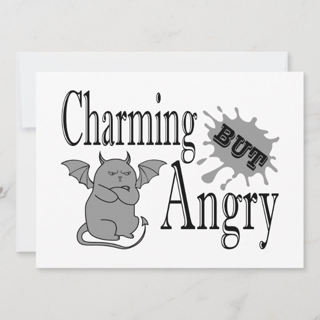 Charming but angry little devil cat funny quote holiday card (Front)