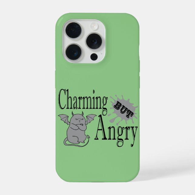 Charming but angry little devil cat funny quote iPhone case (Back)
