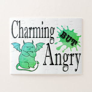 Charming but angry little devil cat funny quote jigsaw puzzle