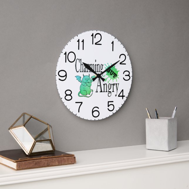 Charming but angry little devil cat funny quote large clock (Office)