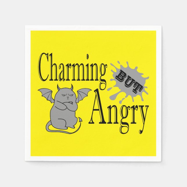 Charming but angry little devil cat funny quote napkin (Front)