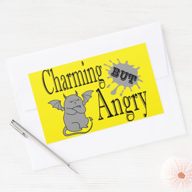 Charming but angry little devil cat funny quote rectangular sticker (Envelope)