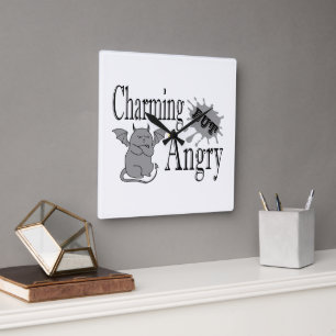 Charming but angry little devil cat funny quote square wall clock