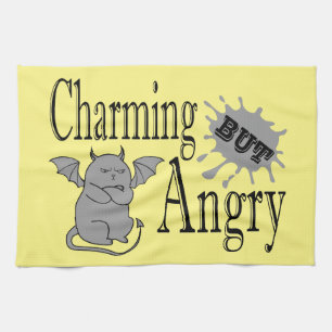 Charming but angry little devil cat funny quote tea towel