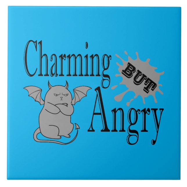 Charming but angry little devil cat funny quote tile (Front)