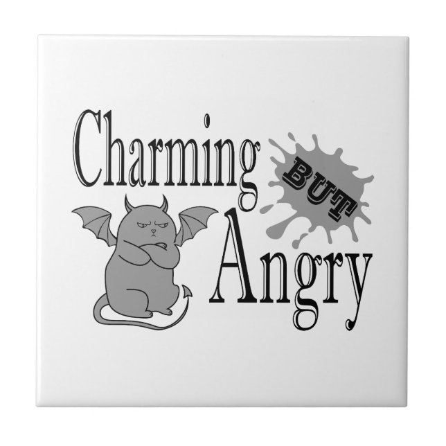 Charming but angry little devil cat funny quote tile (Front)