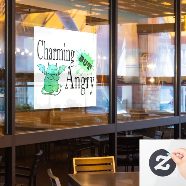 Charming but angry little devil cat funny quote window cling (Restaurant Window)