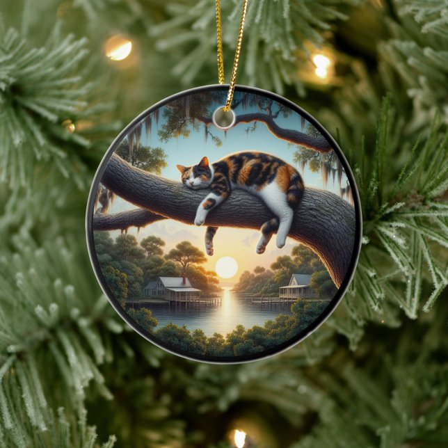 Charming Calico Cat Rustic Scene  Ceramic Tree Decoration (Creator Uploaded)