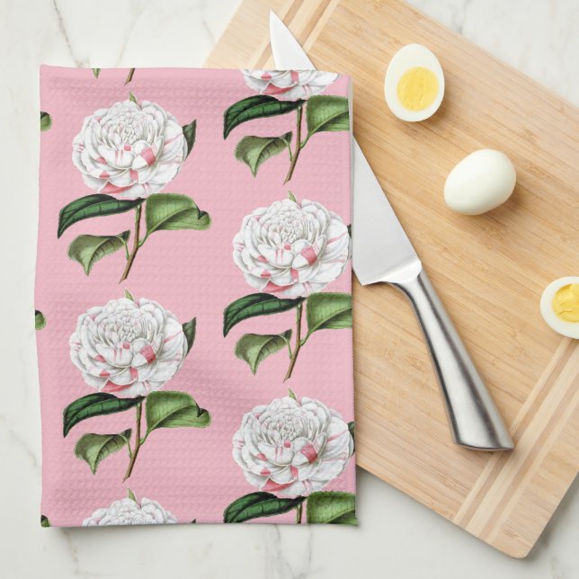 Charming Camellia Floral Tea Towel (Quarter Fold)