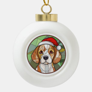 Charming Canine Cheer: Beagle themed Christmas Ceramic Ball Christmas Ornament