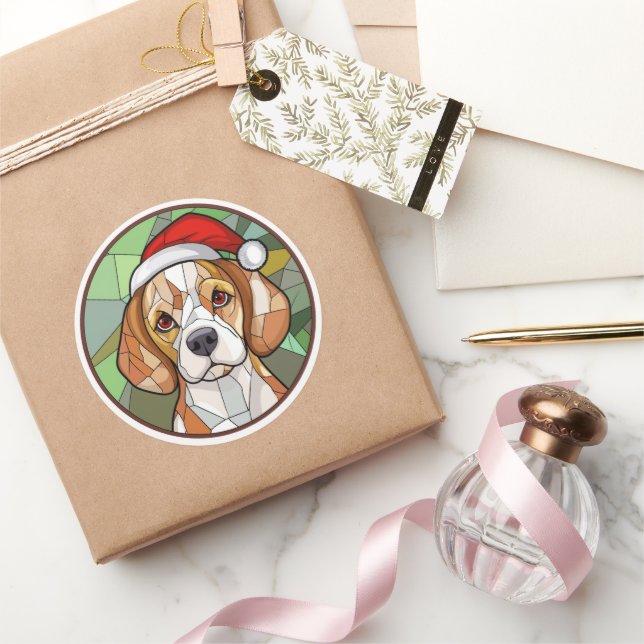 Charming Canine Cheer: Beagle themed Christmas Classic Round Sticker (Gifting)