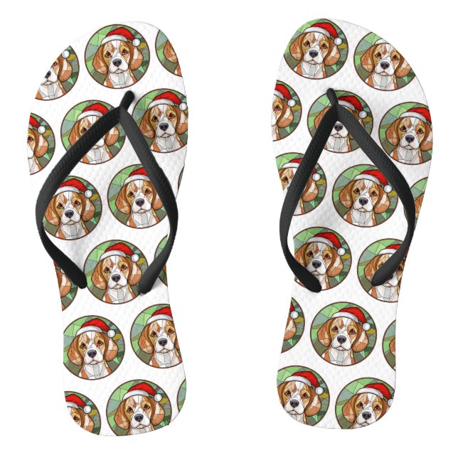 Charming Canine Cheer: Beagle themed Christmas Flip Flops (Footbed)