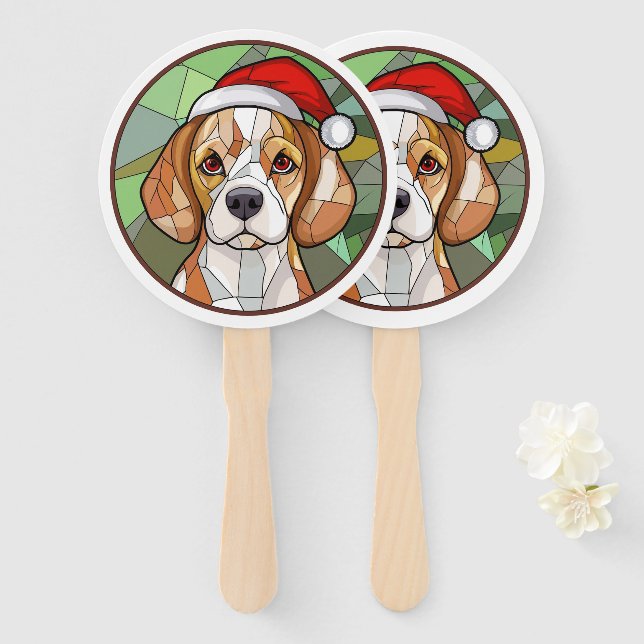 Charming Canine Cheer: Beagle themed Christmas Hand Fan (Front and Back)