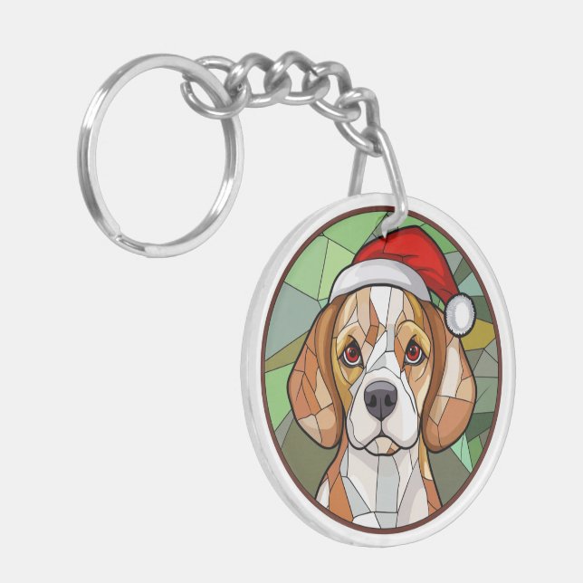 Charming Canine Cheer: Beagle themed Christmas Key Ring (Front Left)