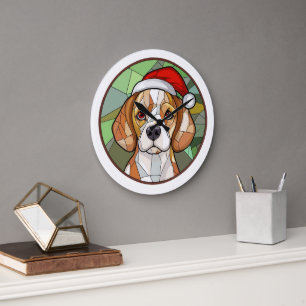 Charming Canine Cheer: Beagle themed Christmas Large Clock