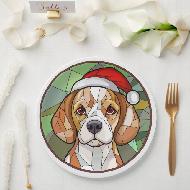 Charming Canine Cheer: Beagle themed Christmas Paper Plate (Wedding)