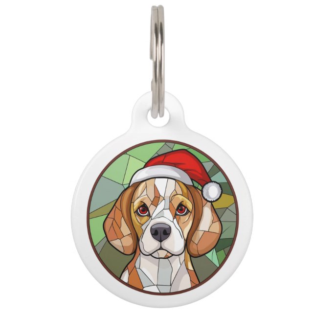 Charming Canine Cheer: Beagle themed Christmas Pet Tag (Front)